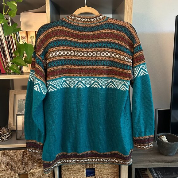Vintage Oversized Teal Grandpa Slouchy Pullover Sweater - Picture 7 of 8